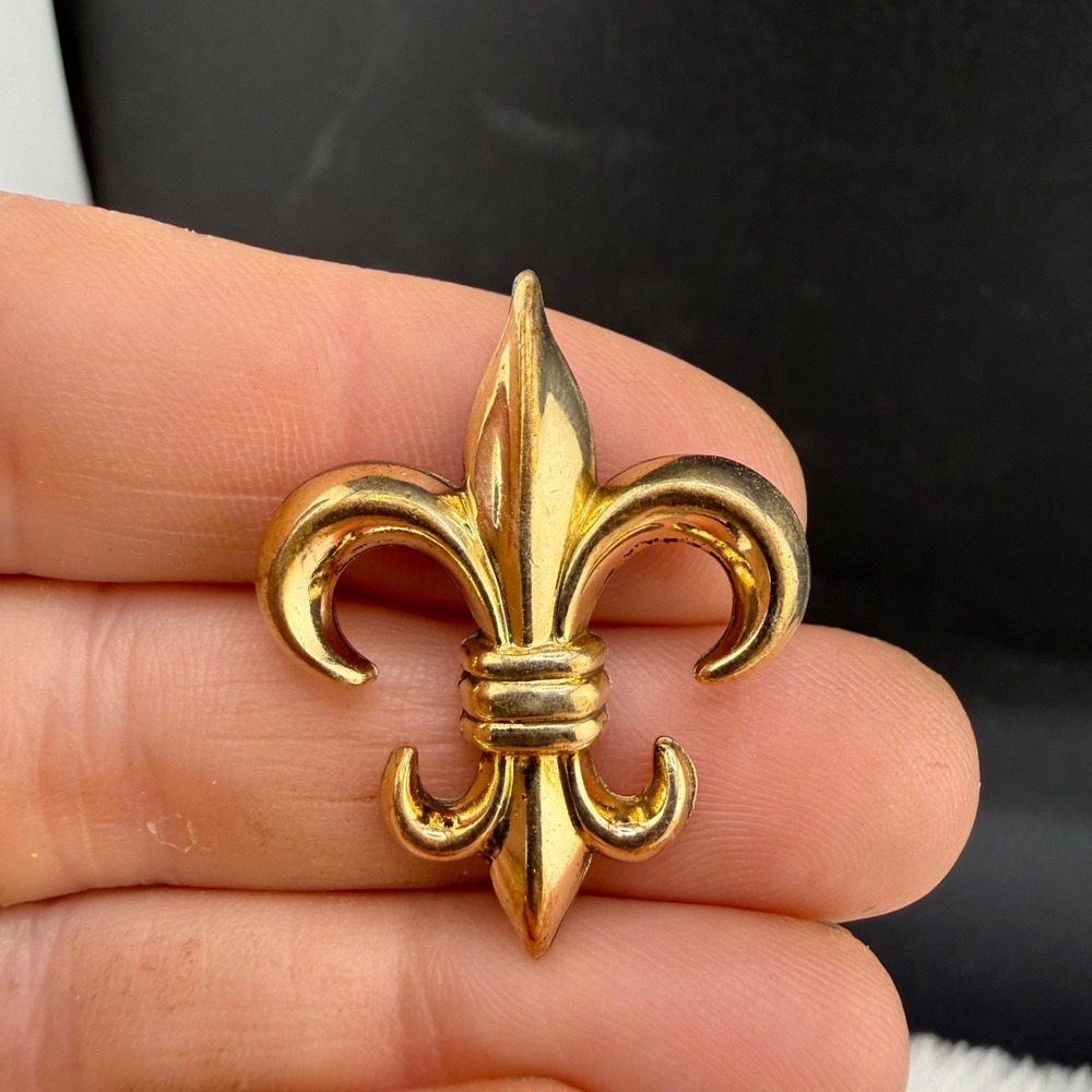 Vintage HSB Fleur De Lis Gold Filled Repurpose Brooch Yellow 1in